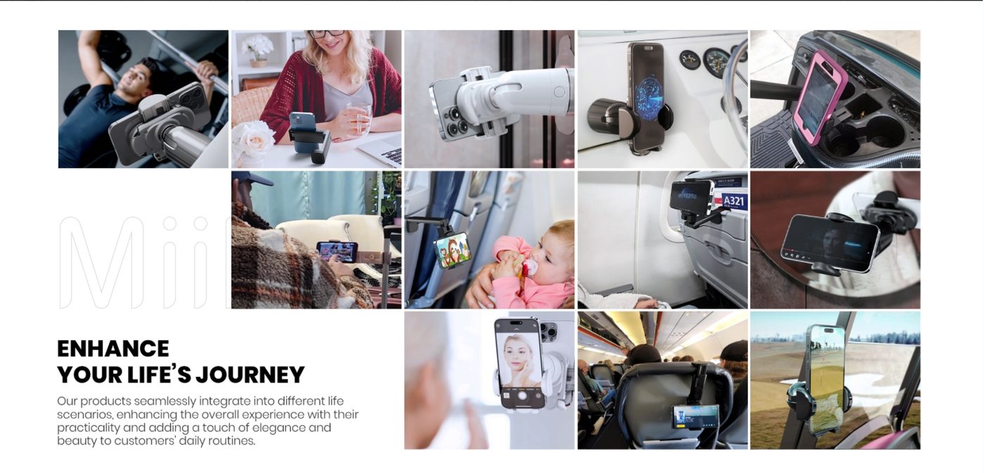 MiiKARE holders in daily life: plane, gym, car, kitchen